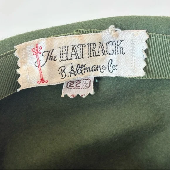 Women's Church Hat Green Retro Felt Made in Italy Brim Size 22.5 The Hat Rack - Picture 6 of 8